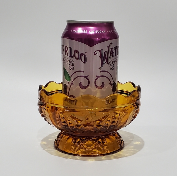 XL 6.5" Amber Glass "Stars and Bars" Fairy Lamp by Anchor Hocking - Picture 3 of 15